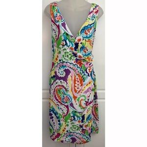 Lauren Ralph Lauren watercolor paisley print faux wrap dress NWT FLAW 14